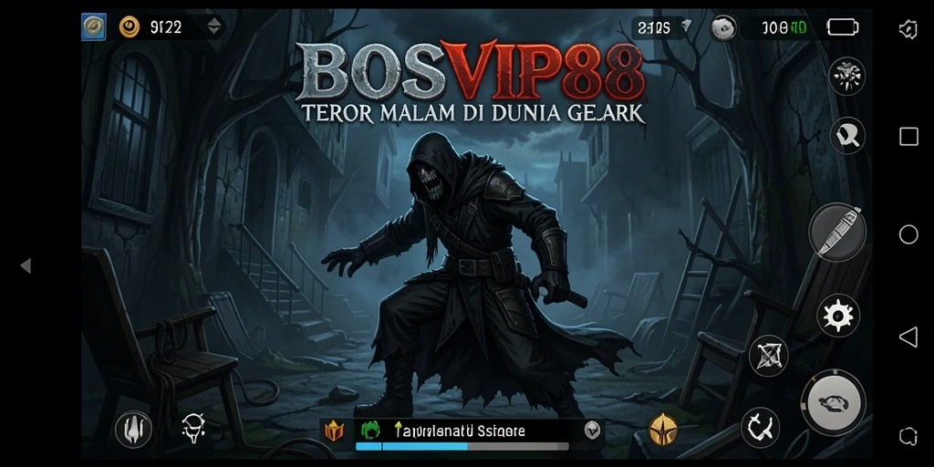Gameplay BOSVIP88 menampilkan suasana menyeramkan dengan efek suara mencekam.