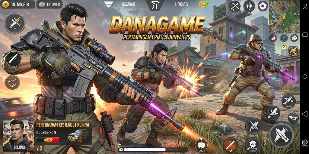 Tampilan aksi seru saat bertempur di DANAGAME dengan gameplay FPS.