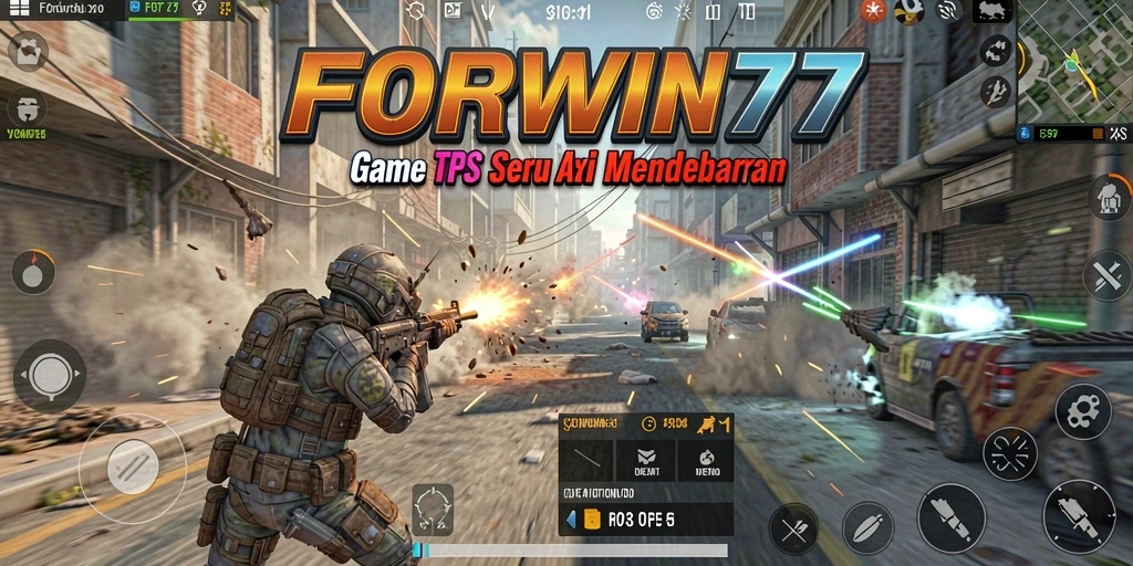 Tampilan gameplay seru FORWIN77 dengan aksi tembak-menembak menarik.