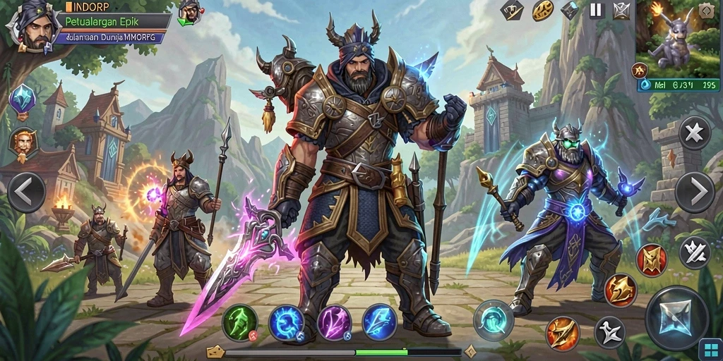 Tampilan gameplay yang epik dalam INDORP menunjukkan pertarungan seru antar pemain.