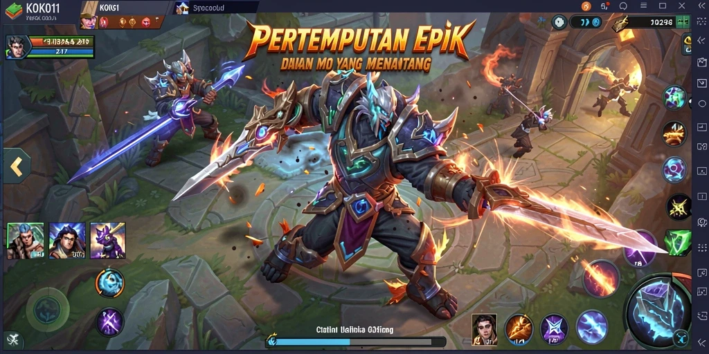 Screenshot utama KOKO11 menampilkan aksi pertempuran dalam mode MOBA.