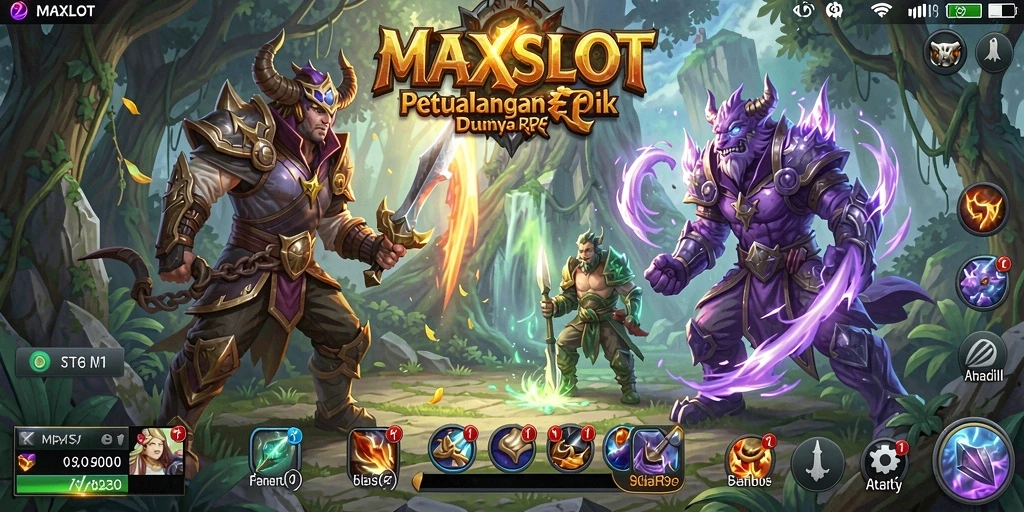 Tangkapan layar gameplay epic dari MAXSLOT menunjukkan pertempuran seru.