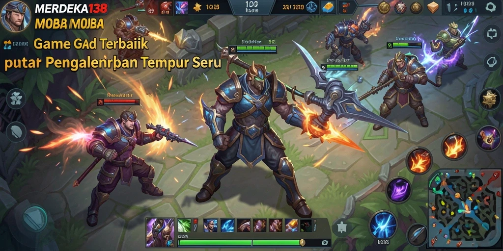 Screenshot MERDEKA138 menampilkan serunya gameplay MOBA yang dinamis.