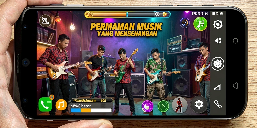 Screenshot gameplay PK95 menunjukkan pengalaman musik yang seru dan interaktif.
