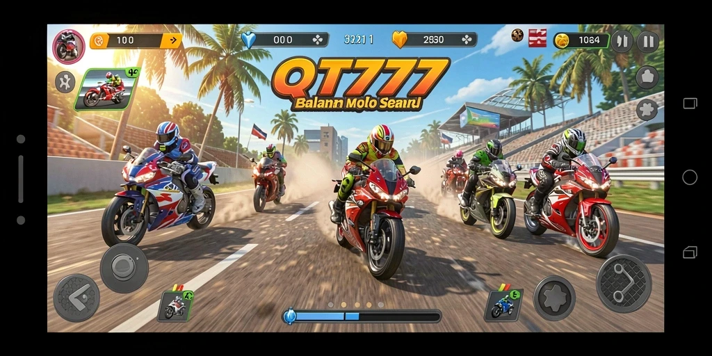 Screenshot gameplay QT777 menampilkan adrenalin balap motor yang seru.