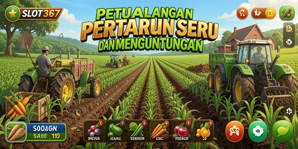 Tangkapan layar yang menampilkan ladang indah dan aktivitas bertani.