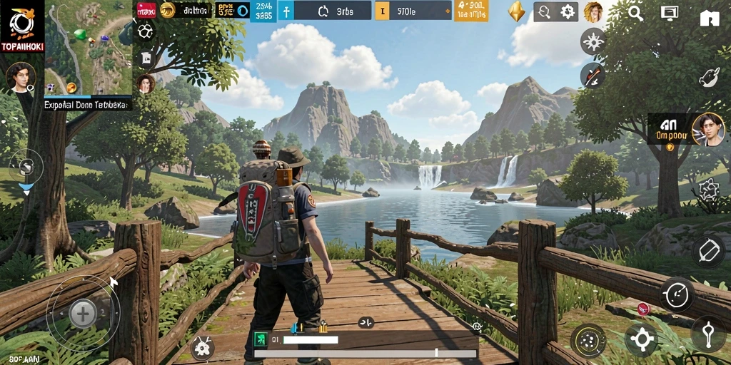 Tangkapan layar gameplay menampilkan eksplorasi dunia terbuka TOPANHOKI.