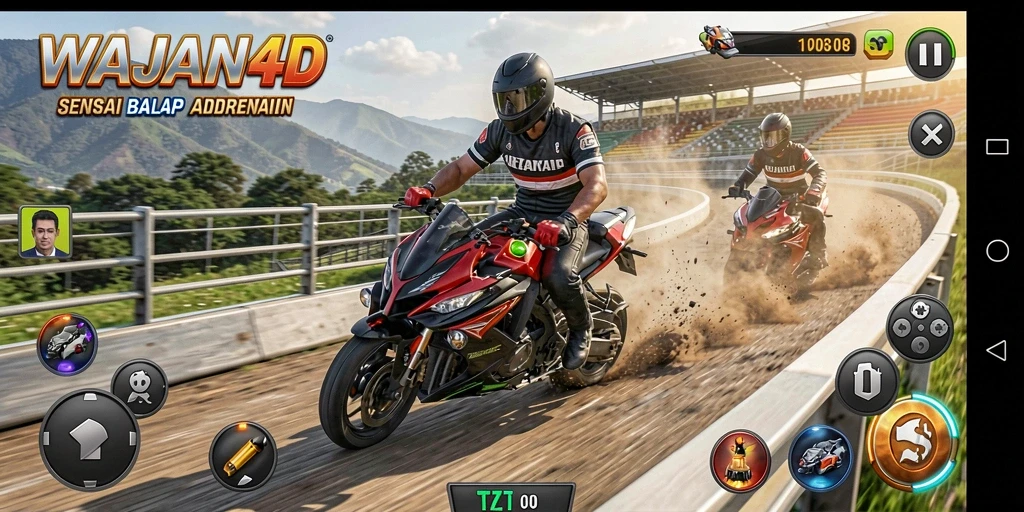 Screenshot gameplay WAJAN4D dengan aksi balap seru.