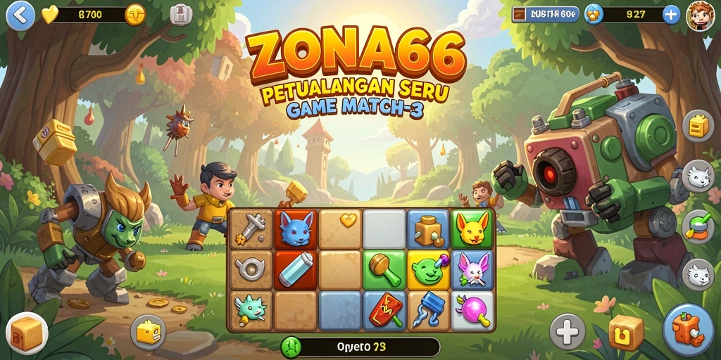 Tangkapan layar menunjukkan gameplay seru ZONA66 Match-3.